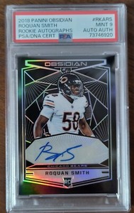 PSA 9 Mint Roquan Smith 2018 Panini Obsidian Rookie Auto #/100 RC Bears Ravens