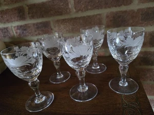 5 Royal Brierley Crystal Large Wine/water Glass, etched Honeysuckle Design - Picture 1 of 5