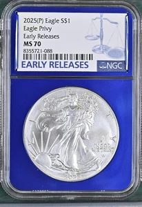 2025 P Silver Eagle Privy NGC MS70 Early Releases Blue Core - Picture 1 of 2