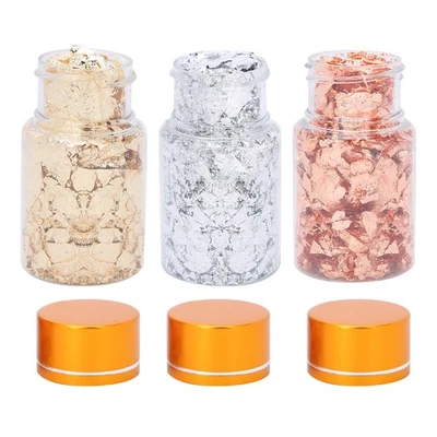 MARKENLOS 3x Gold Foil Flakes Imitation Gilding Metallic Leaf Flakes Set For Nail Art Pain