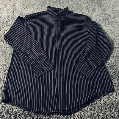 Pinstripe Button Down Shirt Mens Large Black White Long Sleeve Dress Casual - Image 1 of 4