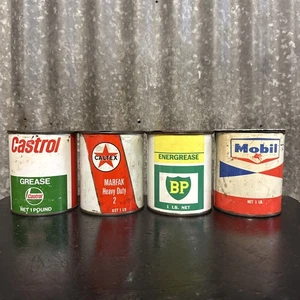 Set of 4 x Caltex Castrol BP and Mobil 1 Lb Vintage Australian Grease Tins - Picture 1 of 8