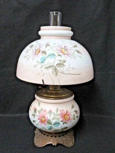 ANTIKE VIKTORIANISCHE SANDWICH GLAS HP SALON ÖLLAMPE, TROPFENSCHRIFT, SGND. SCHORNSTEIN - Bild 1 von 24