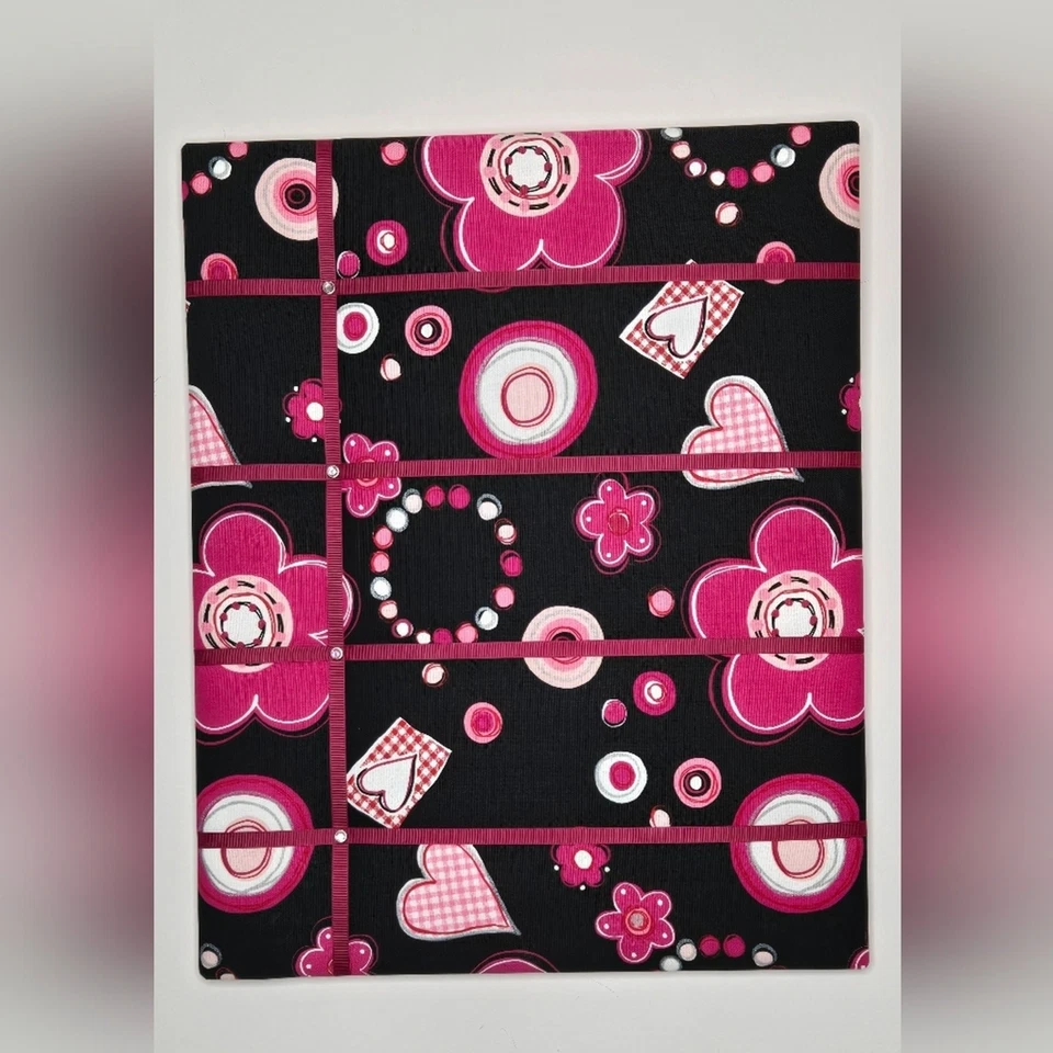 NWOT French Memo Board - Black & Pink Floral - Image 1 of 4