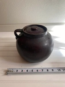 Antiker Bohnentopf Topf aus Steingut aus dem 19. Jahrhundert braun mit Deckel - Landhauskern - Bild 1 von 5