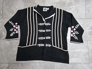 Storybook Knits Cardigan Women's Black Sz 3X PinkRoses Floral Grannycore Cottage - Picture 1 of 4