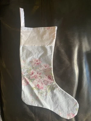 RACHEL ASHWELL  Custom SHABBY CHIC  Blue Bella Rose CHRISTMAS STOCKING Pink - Image 1 of 4