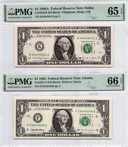 $1 Fancy Serial Number Pair; Seven In A Row 4s Mirrored Twins 14444444&44444441 - Picture 1 of 12