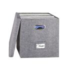 Vinyl Record Storage Box for 50+ Single LPs, Stackable Albums Linen Crate wit...