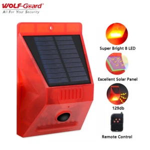 Wolf-Guard 2 In 1 Solar Alarm PIR Detector 129dB 8 LEDs Outdoor Waterproof Siren - Picture 1 of 12