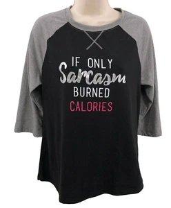 Athletic Works Womens T-Shirt Medium Black Gray If Only Sarcasm Burned Calories - Picture 1 of 12