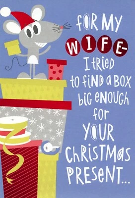Funny CHRISTMAS Pop-Up Card FOR WIFE, Mouse Gift Present Box Love by Hallmark +✉ - Image 1 of 4