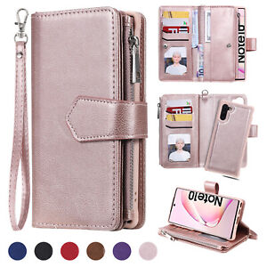 For Samsung S24 S23 S22 Ultra S21 S20 FE Note20 Zipper Leather Wallet Case Cover