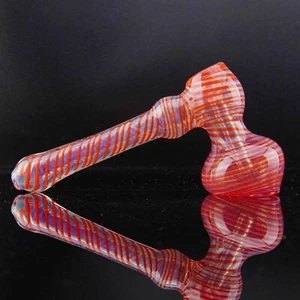 Handmade Red Lines X Bubbler Sherlock Hammer Smoking Bowl Glass Pipes 6 inch - Picture 1 of 4