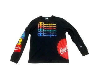 Champion X Coca Cola Long Sleeve Graphic Shirt Mens Size Medium Black Coke - Picture 1 of 6