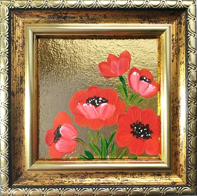 Red Poppies Painting Framed  Art Original  Flowers Hand Painted Floral Small Art - Image 1 of 4