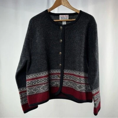 Tally Ho 100% Wool Button Front Cardigan Sweater in Grey Red Size Extra Large - Image 1 of 4
