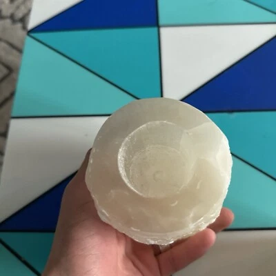 Selenite Crystal Candle Holder SET of 2 HANDMADE White Stone Candle Tea Light - Image 1 of 2