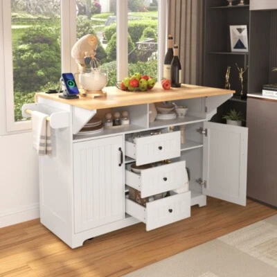 55.7'' Large Kitchen Island with 2 Drop LeafnRolling Kitchen Cart on 5 Wheels - Image 1 of 4