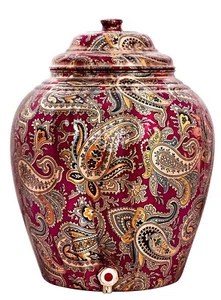 Reinkupfer Wasserspender Topf Matka Blumenmuster Design, - 13 Liter, weinrot - Bild 1 von 4