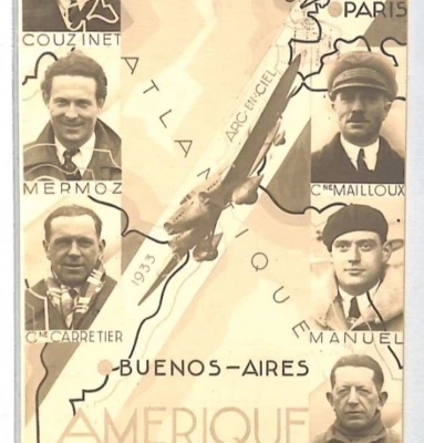 FRANCE AVIATION RP Postcard TRANSATLANTIC 1933 *Paris-Rio* HISTORIC PILOTS PG142 - Image 1 of 4
