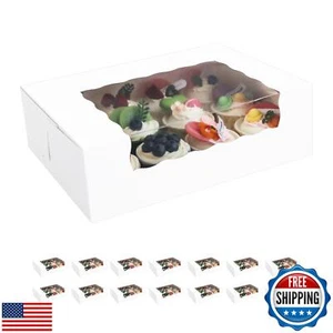 BAKIPACK 15 Roll Cake Boxes, 12x8x3.5 inches White Bakery Boxes with Window, - Picture 1 of 5