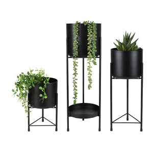 Metall Pflanzen Ständer 3er Set - 60 / 45 / 30 cm - Blumen Topf Halter schwarz - Bild 1 von 7