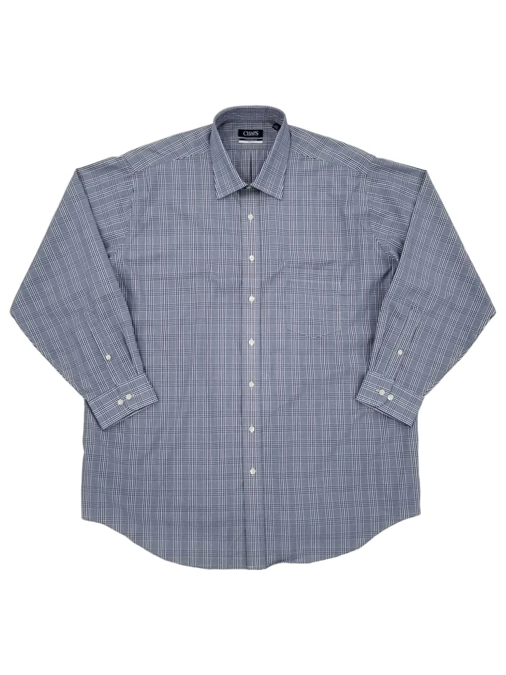 Chaps Mens Navy Plaid Big Fit Non Iron Flex Collar Dress Shirt - Image 1 of 1