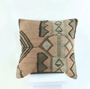 Kilim Pillow Cover 16x16 Oriental Traditional Handmade Boho Lumbar Cushion  A873 - Picture 1 of 4