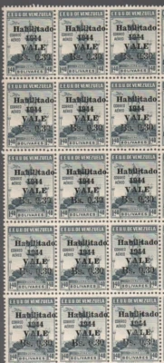 Venezuela: 1944; Scott C198 in block of 15, surcharged in black, MNH EBV017 - Image 1 of 2