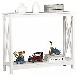 39" X-Shape 2-Tier Console Table Entryway Sofa Side Table for Living Room White - Picture 1 of 20