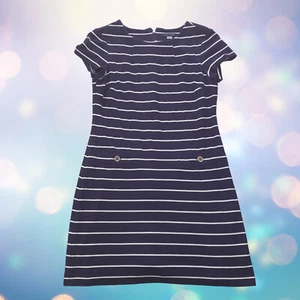 Tommy Hilfiger Dress Women (6)Blue+white stripes/short sleeve/1/2 back zip/knit - Picture 1 of 9