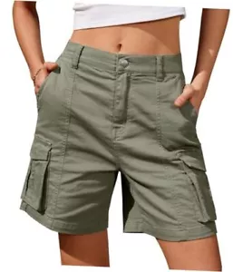 Bermuda Shorts for Women Cargo Shorts Knee Length 6 Pockets Large Green - Picture 1 of 7