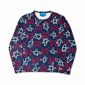 Original Gucci Sweatshirt Ghost GG Monogram Print Navy Blau Gr. L - Bild 1 von 13