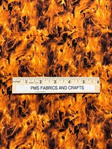 Elizabeth Studios  Motorcycle Flames Gold 100% cotton fabric by the yard 36 x 44 - Picture 1 of 8