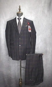 Traje de lavandería inglés para hombre azul marino y marrón a cuadros 2 piezas E124 - Imagen 1 de 7