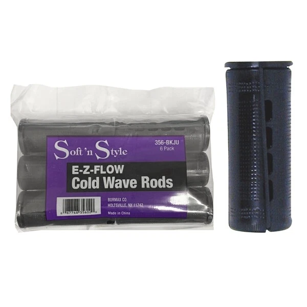 ST-356-BKJU BEAUTY SALON EZ COLD WAVE HAIR PERM RODS - 6 PC JUMBO BLACK 1 1/4" - Image 1 of 1