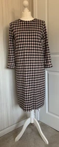 M&S Collection Soft Flannel Shift Dress Pink Size 10 Checked Stretch 3/4 Sleeve - Picture 1 of 18