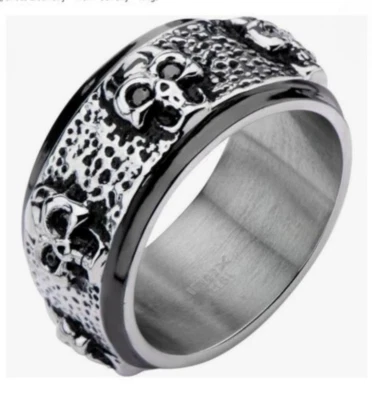 NEW INOX Jewelry Men's Stainless Steel Skull Ring w/Black Gem Eyes Sizes: 9-13 - Image 1 of 3