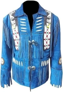 Men Western suede Leather Vintage Handmade jacket fringes & Beaded - Picture 1 of 3
