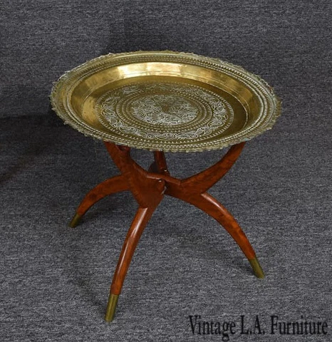 Vintage 1950 Mid Century Asian Moroccan Style Brass Tray Table ~ Coffee Table #2 Cover