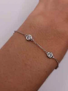 Brazalete Bisel Eslabón de Cadena 2Ct Redondo Real Moissanita Chapado en Oro Blanco 14K 7" - Imagen 1 de 8