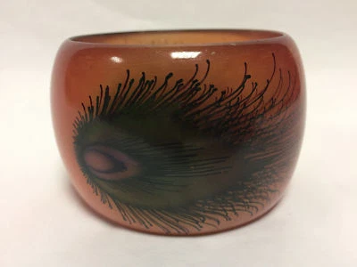 H and M Unique Orange Peacock Feathers Chunky Thick Bangle   — 第 1/3 张图片