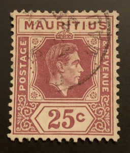 1938-49 Mauritius 25c Brown FU Stamp SG259 - Picture 1 of 2
