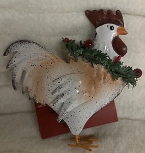 Metal Folk Rooster Ornament by Red Shed White - Picture 1 of 3