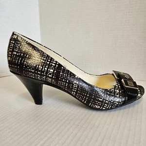 Black/White Plaid Anne Klein iflex Akdane Peep Toe Pumps Size 9.5 M - Picture 1 of 18