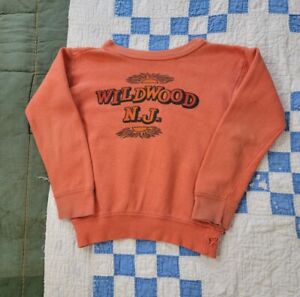 Vintage 1950s Wildwood New Jersey Orange Crewneck Sweatshirt Youth sz S