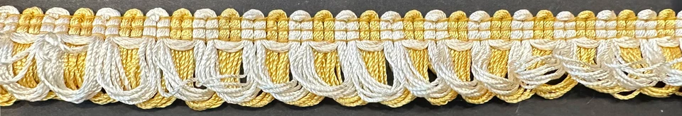 Borde de tela con flecos de bucle dorado y blanco de 1" recorte de 10 yardas Foto 1 de 1