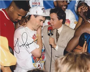 John Paxson SIGNED 8x10 Chicago Bulls Autograph w Bob Costas - Picture 1 of 1