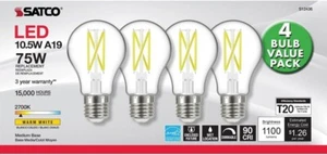Satco S12436 - 10.5 Watt (75W Replacement) LED Bulbs - 2700K (4 BULBS) - Picture 1 of 8